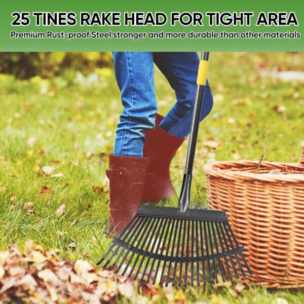 Garden Leaf Rakes, 6FT Rake for Lawns Heavy Duty 25 Metal Tines - Image 2
