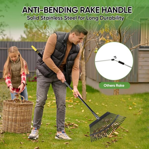 Garden Leaf Rakes, 6FT Rake for Lawns Heavy Duty 25 Metal Tines - Image 3