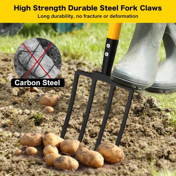 Pitch Fork, 4 Tine Heavy Duty Garden Fork with Ergonomic No-Slip D-Grip Handles - Image 3