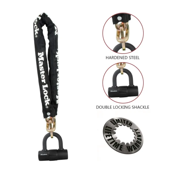 Master Lock Black Outdoor Hardened Steel Link Chain with Mini U-Lock